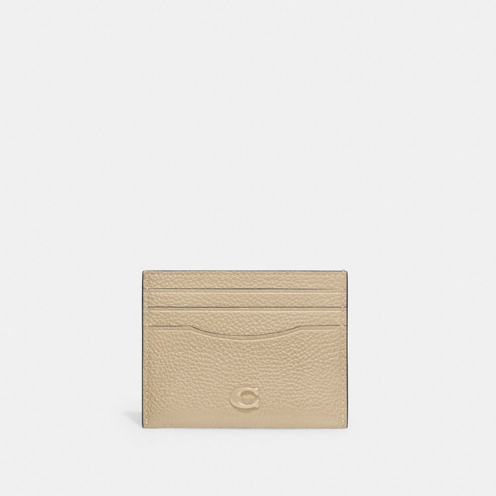 COACH®,CARD CASE,Polished Pebble Leather,Ivory,Front View