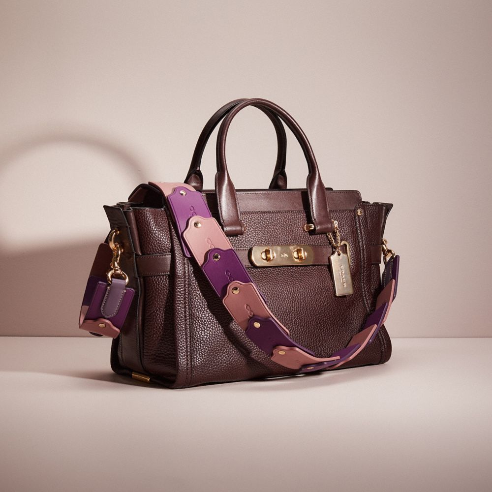 COACH®,REMADE COLORBLOCK LINKED HANGTAG STRAP,Smooth Leather,Brown/Multi,Inside View, Top View