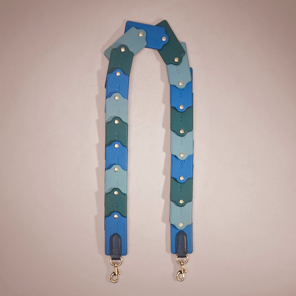 COACH®,REMADE COLORBLOCK LINKED HANGTAG STRAP,Smooth Leather,Blue Multi,Front View
