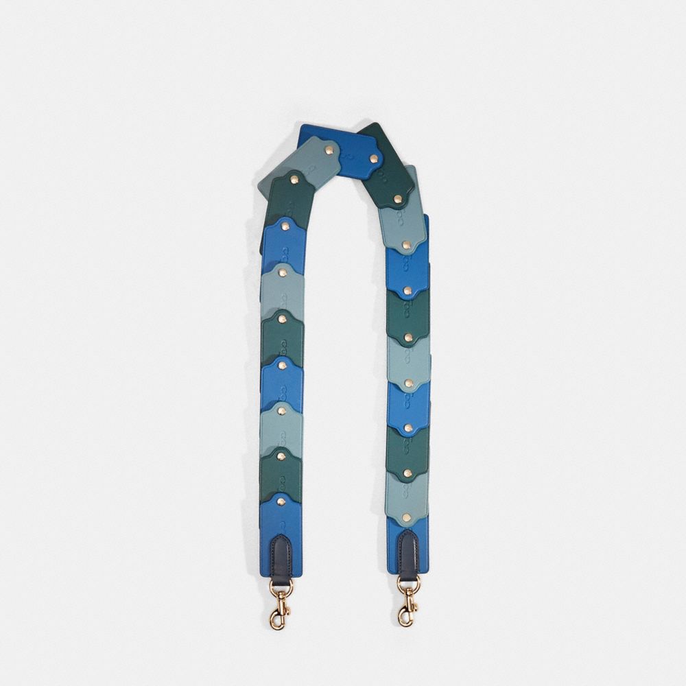 COACH®,REMADE COLORBLOCK LINKED HANGTAG STRAP,Smooth Leather,Blue Multi,Front View