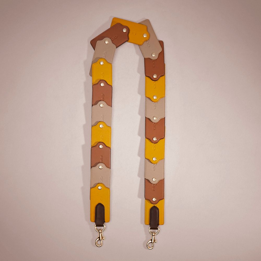 COACH®,REMADE COLORBLOCK LINKED HANGTAG STRAP,Smooth Leather,Brown/Multi,Front View