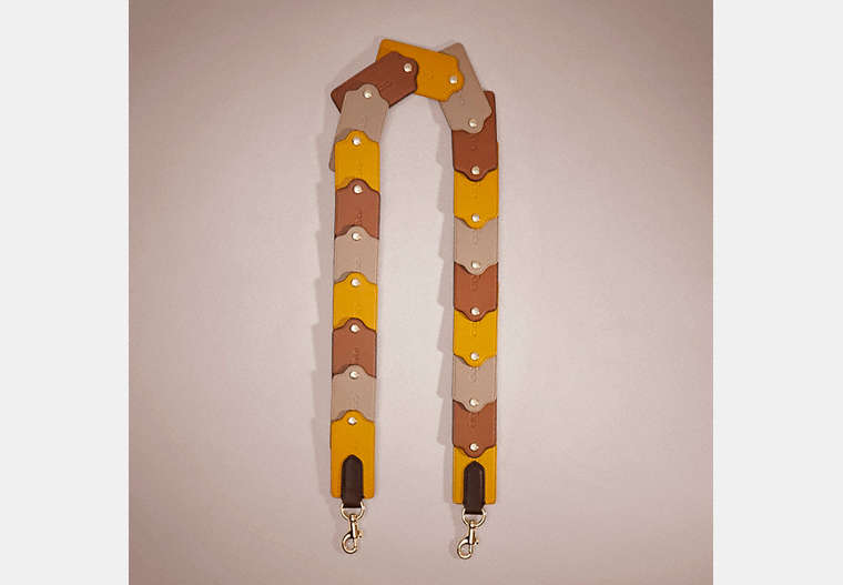 COACH®,REMADE COLORBLOCK LINKED HANGTAG STRAP,Smooth Leather,Brown/Multi,Front View