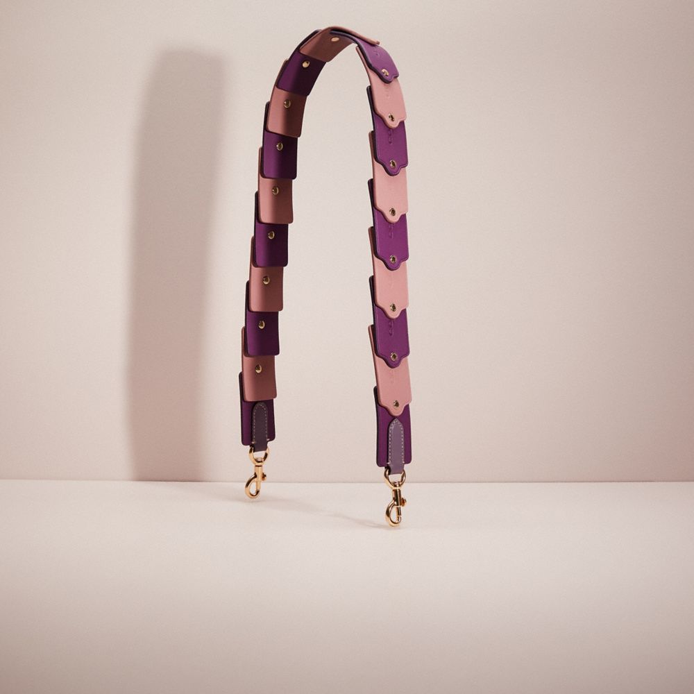 COACH®,Remade Colorblock Linked Hangtag Strap,Leather,Bag Straps,Studded,Multi Color,Front View