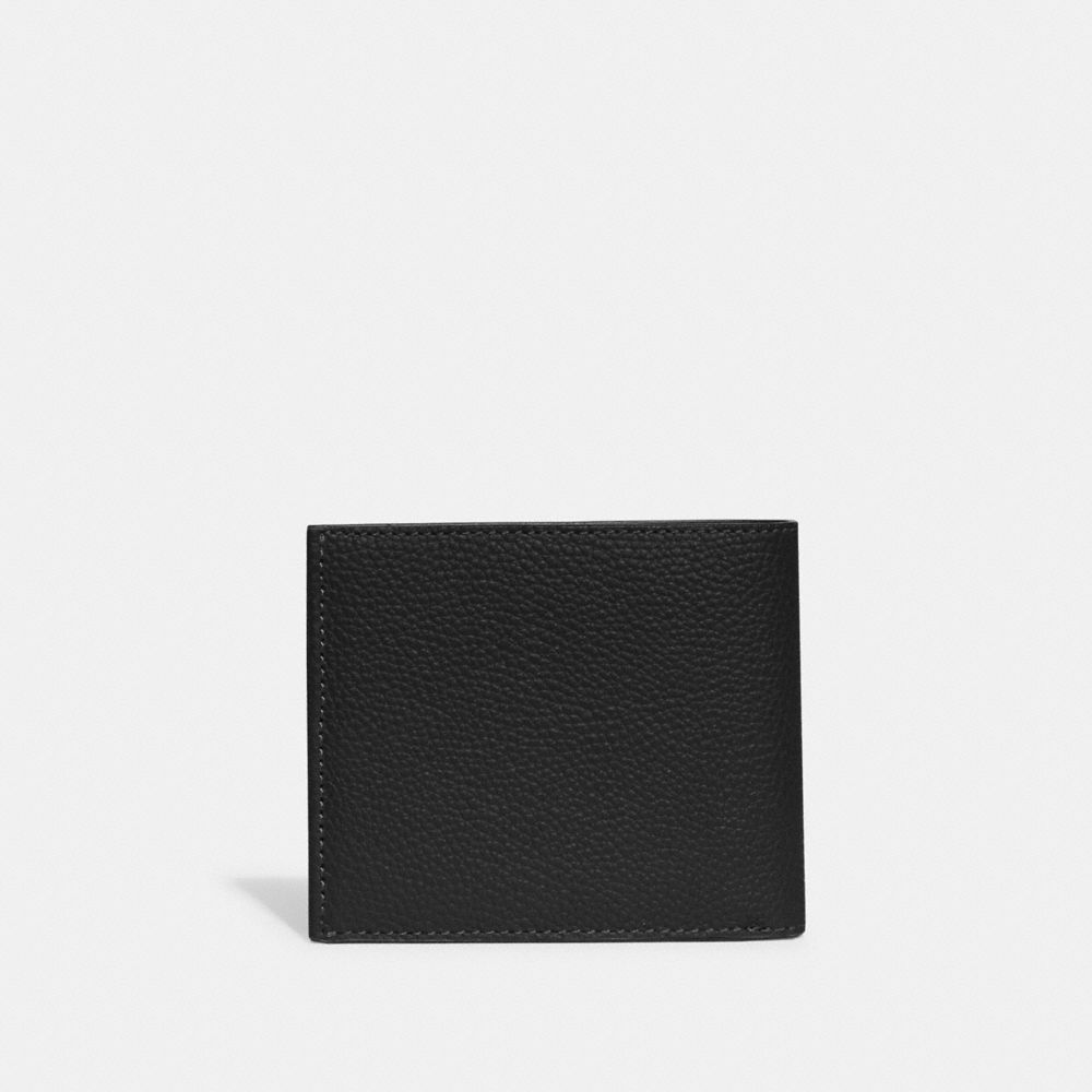 COACH®,DOUBLE BILLFOLD WALLET,Polished Pebble Leather,Mini,Black,Back View