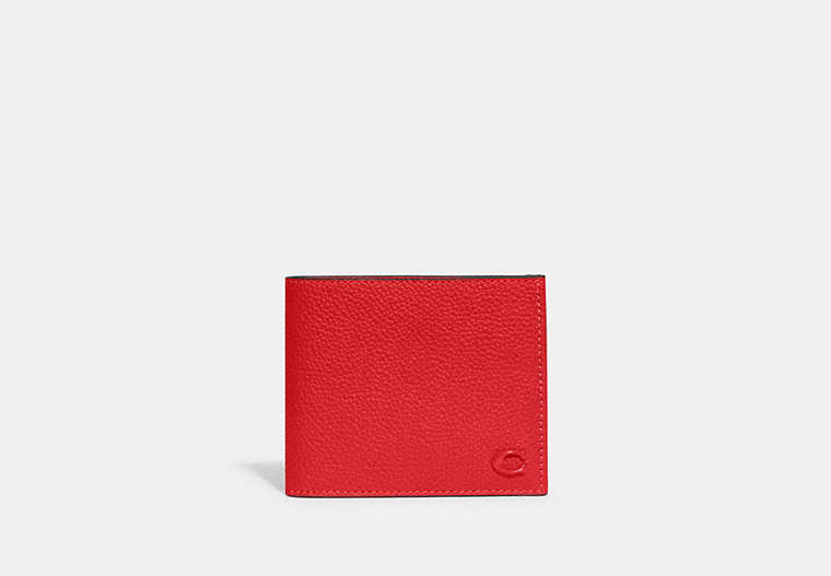 COACH®,DOUBLE BILLFOLD WALLET,Polished Pebble Leather,Mini,Sport Red,Front View