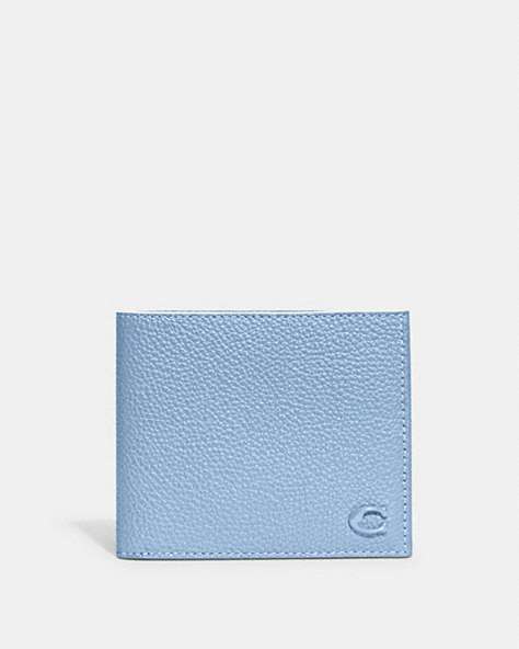 COACH®,DOUBLE BILLFOLD WALLET,Polished Pebble Leather,Pool,Front View