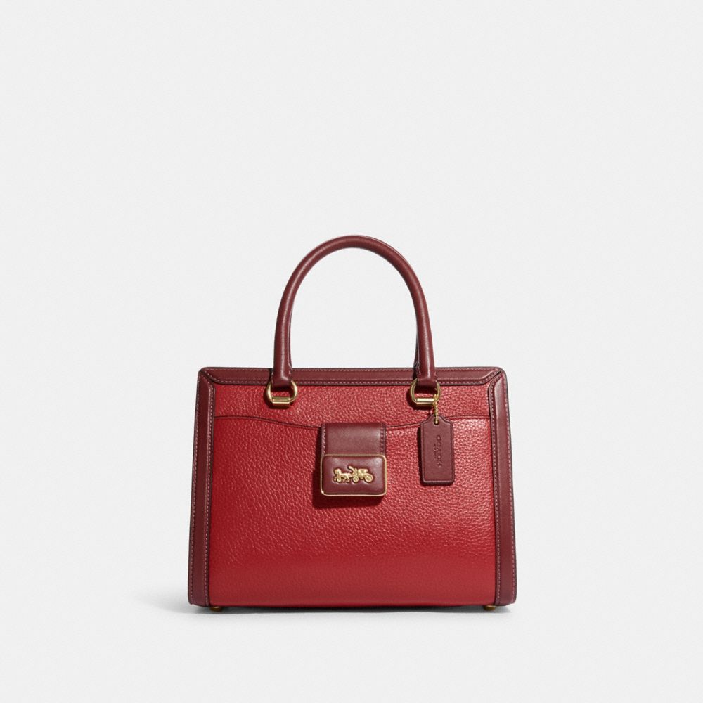 COACH®,GRACE CARRYALL IN COLORBLOCK,Novelty Leather,Large,Gold/Red Apple Multi,Front View
