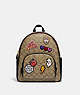 COACH®,DISNEY X COACH COURT BACKPACK IN SIGNATURE CANVAS WITH PATCHES,Signature Coated Canvas,Gold/Khaki Multi,Front View