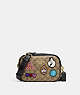COACH®,DISNEY X COACH JAMIE CAMERA BAG IN SIGNATURE CANVAS WITH PATCHES,Signature Coated Canvas,Mini,Gold/Khaki Multi,Front View