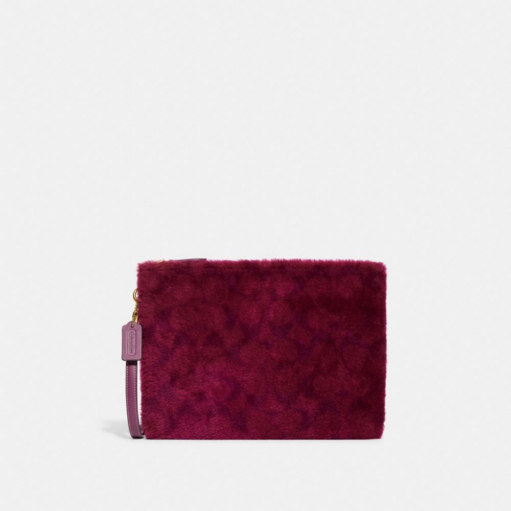 COACH®,POCHETTE CHARTER EN RASON SIGNATURE,Peau lainée,Magenta,Front View