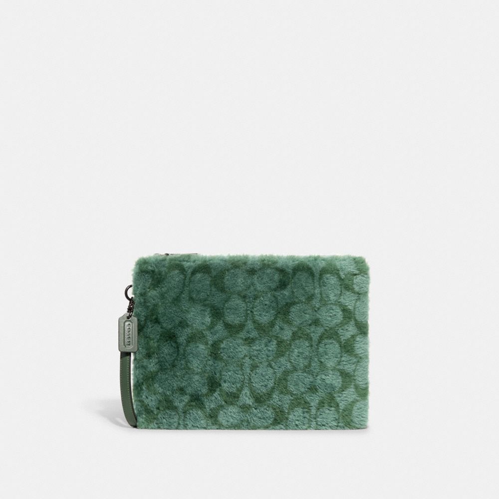 COACH®,CHARTER POUCH IN SIGNATURE SHEARLING,Pistachio,Front View image number 0