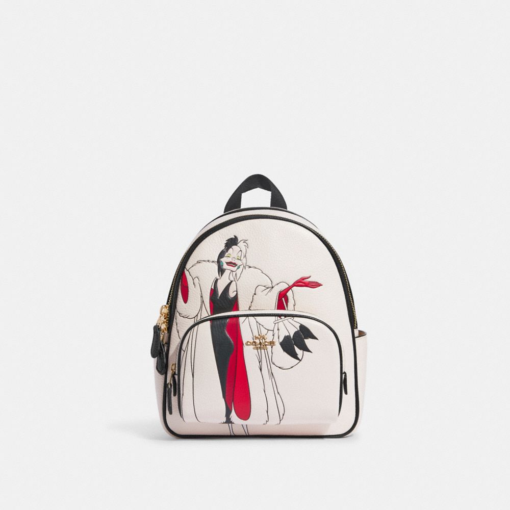 Gold Chalk Multi Disney X Coach Mini Court Backpack With Cruella Motif