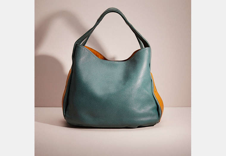 COACH®,RESTORED BANDIT HOBO 39,Pebble Leather,Pewter/Dark Turquoise,Front View