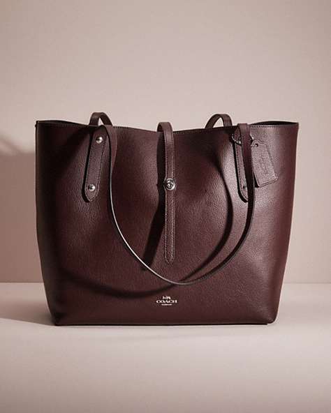 COACH®,RESTORED MARKET TOTE,Glovetanned Leather,Large,Silver/Oxblood,Front View