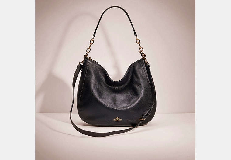 COACH®,RESTORED CHELSEA HOBO 32,Polished Pebble Leather,Large,Light Gold/Black,Front View