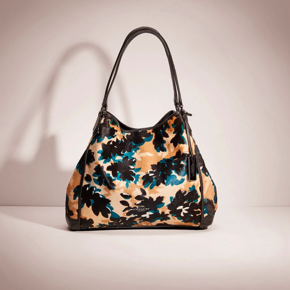 COACH®,RESTORED EDIE SHOULDER BAG 31,Haircalf,Medium,Gunmetal/Scatter Leaf Walnut Multi,Front View