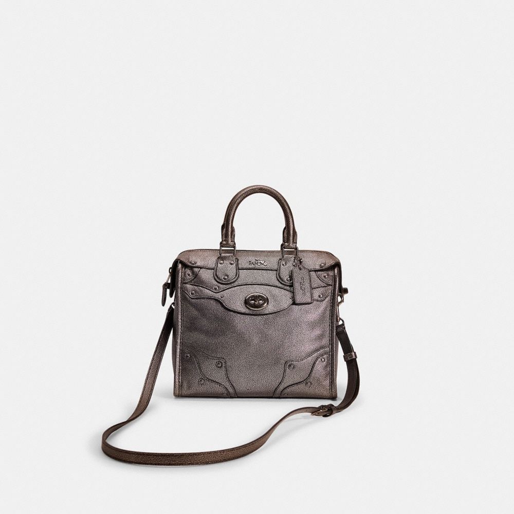 COACH®,RESTORED MINI RHYDER 33 SATCHEL,Smooth Leather,Medium,Gunmetal/Gunmetal,Front View