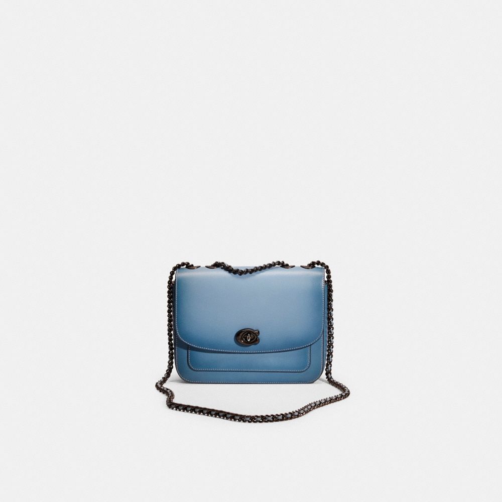 COACH®,Restored Madison Shoulder Bag,Shoulder Bag,Logo,Embossed,Metal,Chain Detail,Pen Holder,Day Party,Blue,Front View