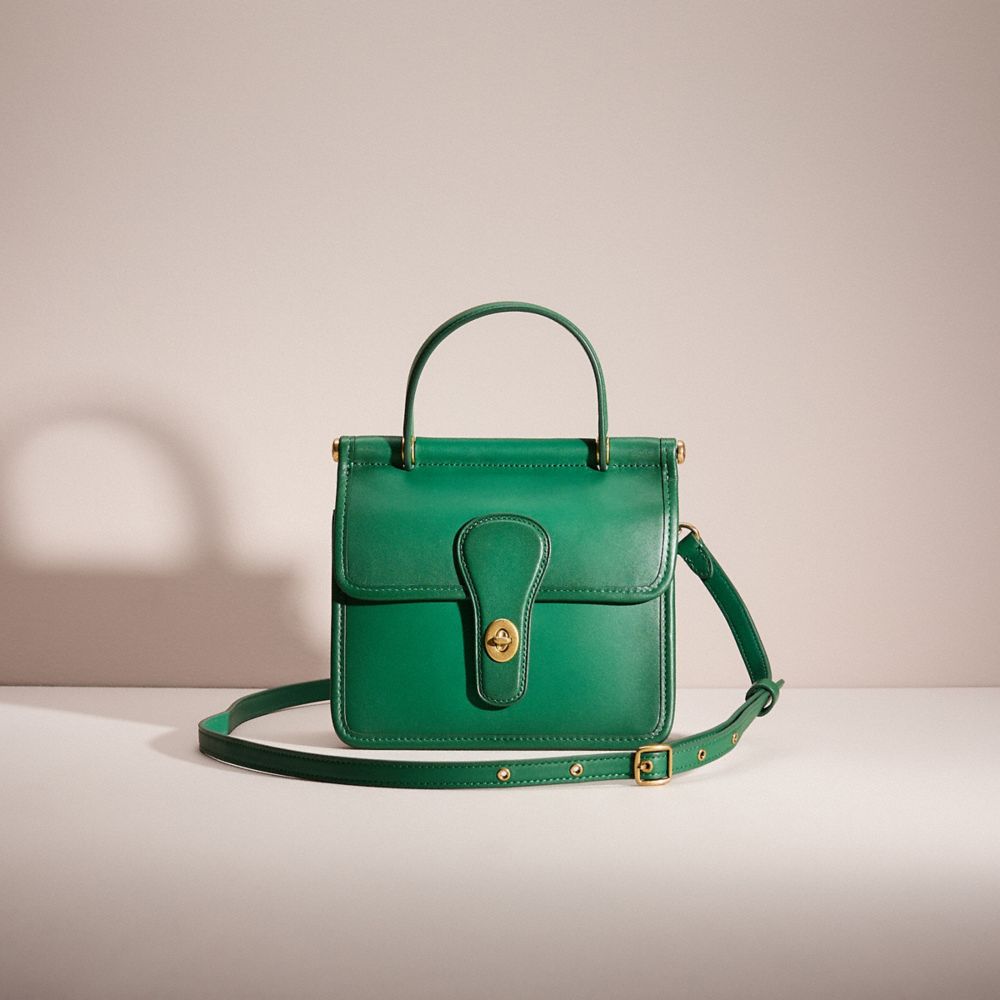 COACH®,RESTORED WILLIS TOP HANDLE 18,Glovetanned Leather,Brass/Green,Front View