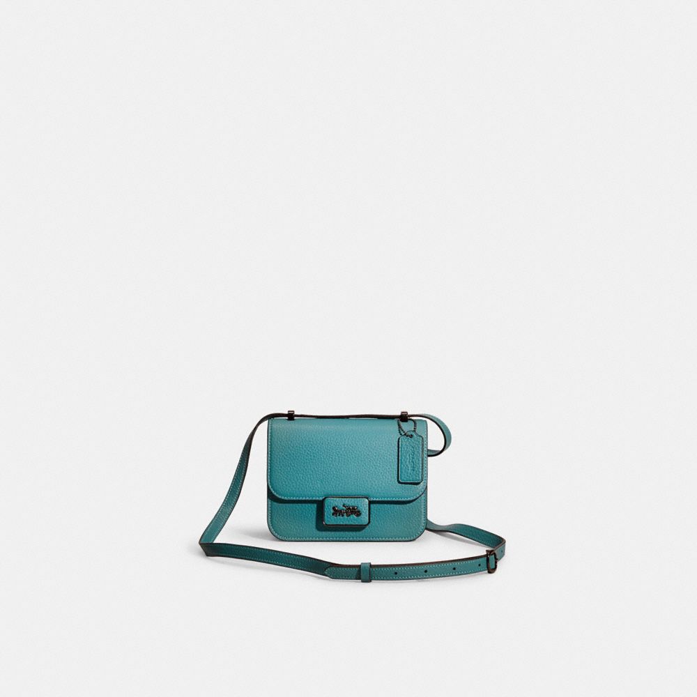 COACH®,RESTORED ALIE SHOULDER BAG 18,Pebble Leather,Small,Pewter/Retro Teal,Front View