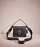 COACH®,RESTORED BEAT SHOULDER BAG 18 WITH RIVETS,Glovetanned Leather,Small,Brass/Black,Front View