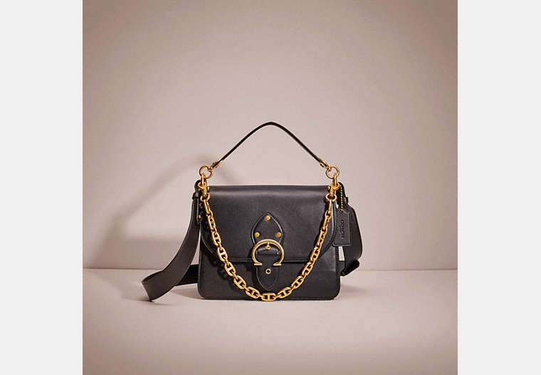 COACH®,RESTORED BEAT SHOULDER BAG,Glovetanned Leather,Small,Brass/Black,Front View