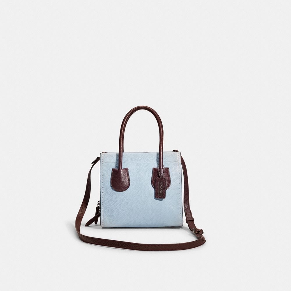 COACH®,RESTORED CASHIN CARRY TOTE 22 IN COLORBLOCK,Pebble Leather,Medium,Pewter/Waterfall Multi,Front View