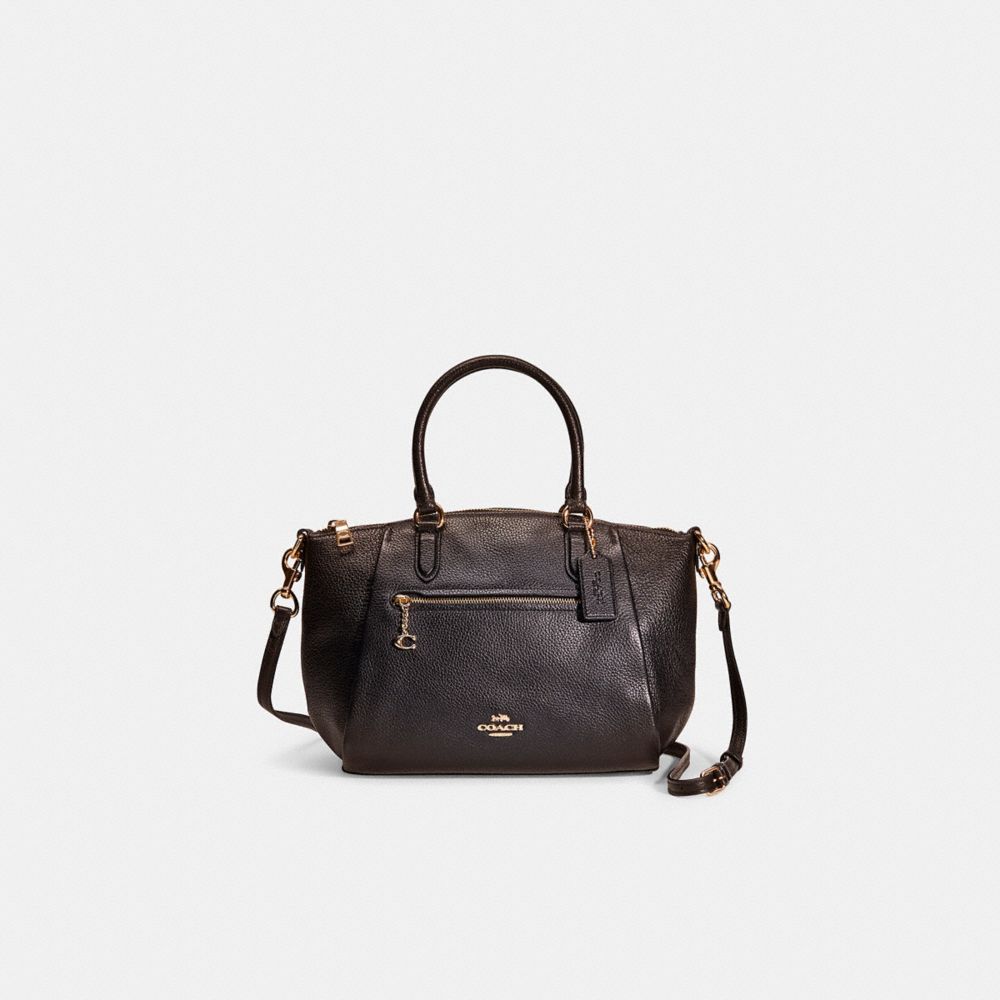 COACH®,Restored Elise Satchel,Leather,Satchel,Logo,Metal,Work,Black,Front View