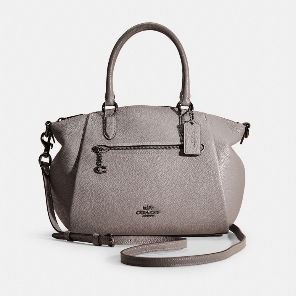 COACH®,RESTORED ELISE SATCHEL,Polished Pebble Leather,Gunmetal/Heather Grey,Front View