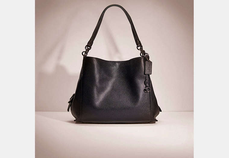 COACH®,RESTORED DALTON 31,Polished Pebble Leather,Medium,Gunmetal/Black,Front View