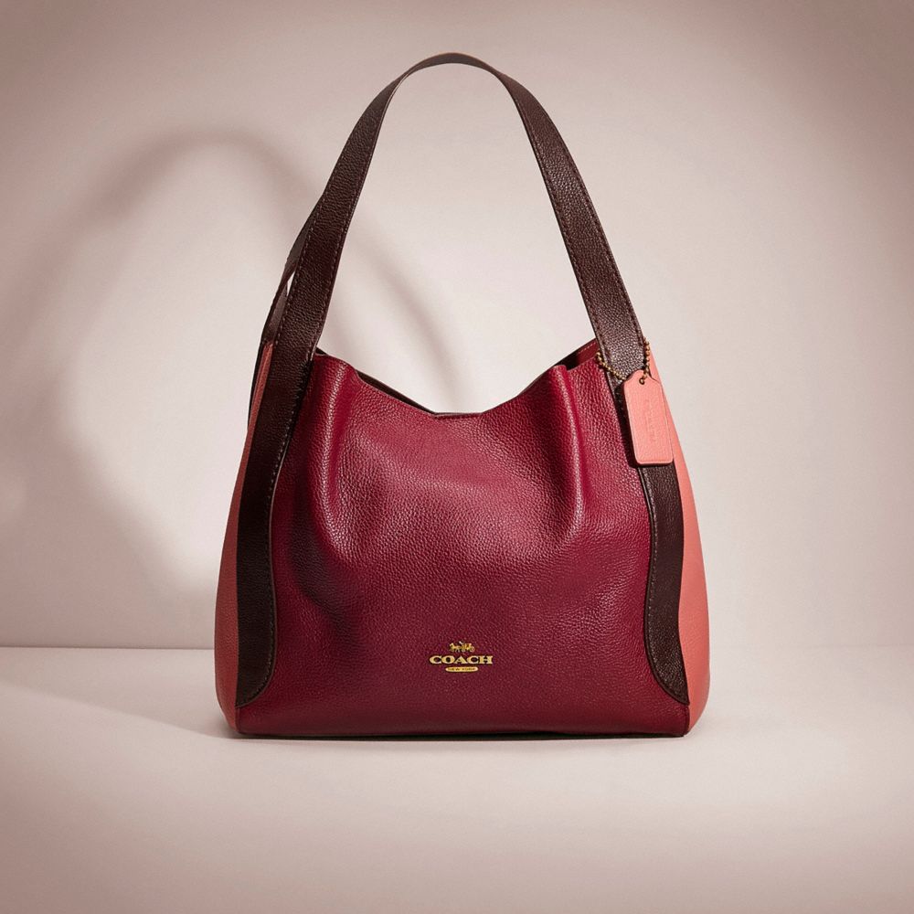 COACH®,RESTORED HADLEY HOBO IN COLORBLOCK,Polished Pebble Leather,Brass/Taffy Black Cherry Mutli,Front View