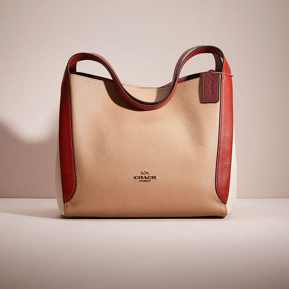 Coach Restored Hadley Hobo In Colorblock In Gold/taupe Red Sand Multi
