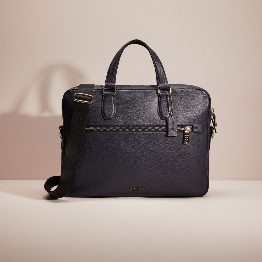 COACH®,RESTORED KENNEDY BRIEF 40,Smooth Leather,Silver/Midnight Navy,Front View
