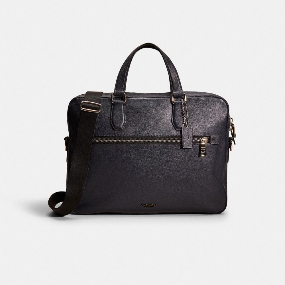 COACH®,RESTORED KENNEDY BRIEF 40,Smooth Leather,Silver/Midnight Navy,Front View