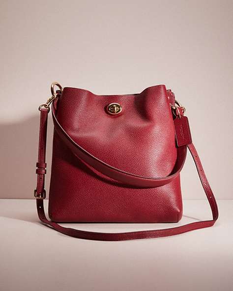 COACH®,RESTORED CHARLIE BUCKET BAG,Polished Pebble Leather,Large,Gold/Deep Red,Front View