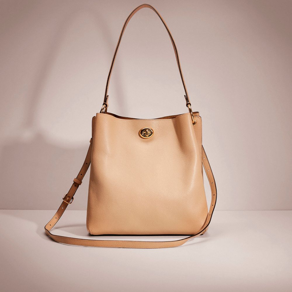 COACH®,RESTORED CHARLIE BUCKET BAG,Polished Pebble Leather,Large,Gold/Beechwood,Front View