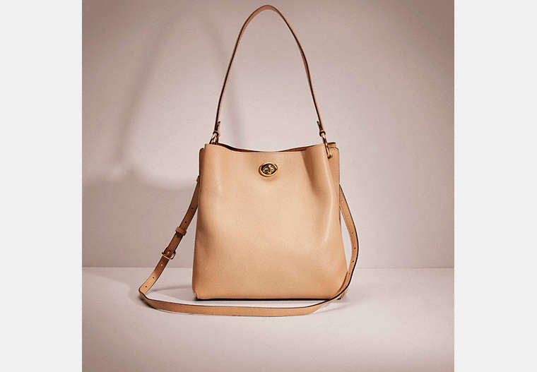 COACH®,RESTORED CHARLIE BUCKET BAG,Polished Pebble Leather,Large,Gold/Beechwood,Front View