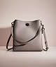 COACH®,RESTORED CHARLIE BUCKET BAG,Polished Pebble Leather,Large,Gunmetal/Heather Grey,Front View