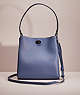 COACH®,RESTORED CHARLIE BUCKET BAG,Polished Pebble Leather,Large,Gunmetal/Stone Blue,Front View