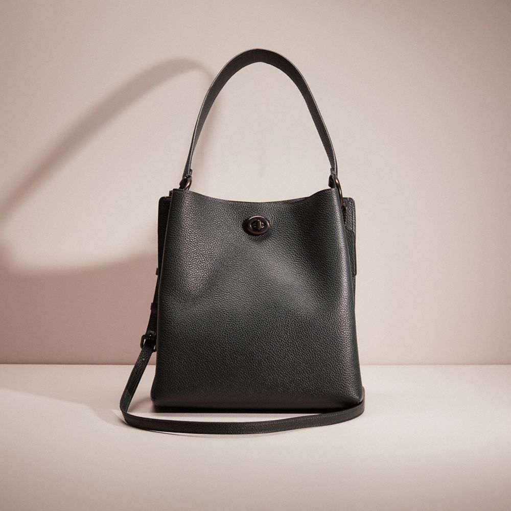 COACH®,RESTORED CHARLIE BUCKET BAG,Polished Pebble Leather,Large,Pewter/Pine Green,Front View