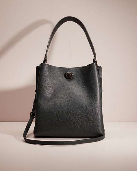 COACH®,RESTORED CHARLIE BUCKET BAG,Polished Pebble Leather,Large,Pewter/Pine Green,Front View