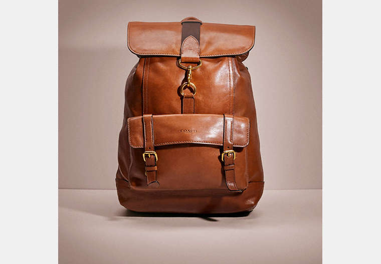 COACH®,RESTORED BLEECKER BACKPACK,Smooth Leather,Brass/Dark Saddle,Front View