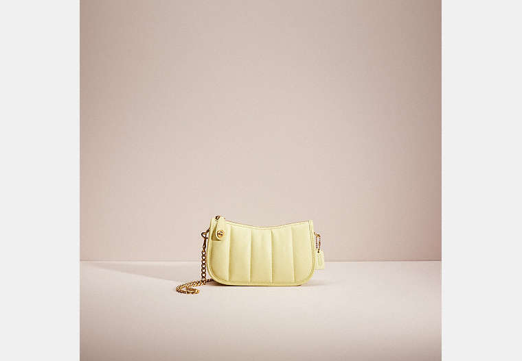COACH®,RESTORED SWINGER 20 WITH QUILTING,Polished Pebble Leather,Mini,Brass/Pale Lime,Front View