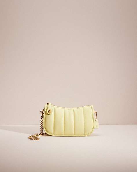 COACH®,RESTORED SWINGER 20 WITH QUILTING,Polished Pebble Leather,Mini,Brass/Pale Lime,Front View