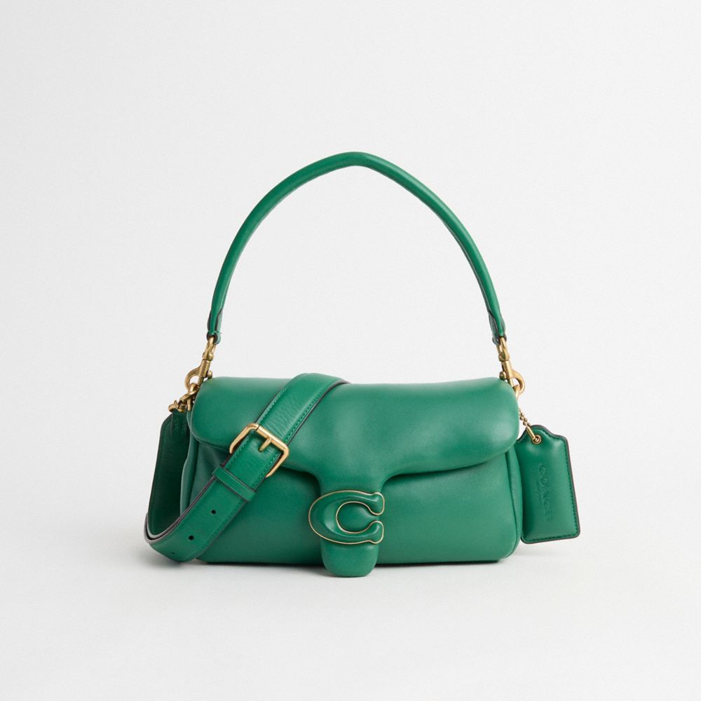 COACH®,Restored Pillow Tabby Shoulder Bag 26,Leather,Shoulder Bag,Logo,Metal,Day Party,Green,Front View