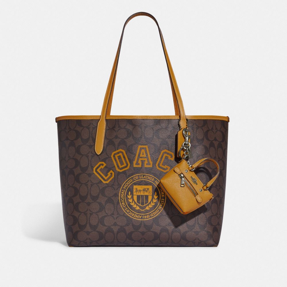 Coach Mini Parker Bag Charm in Colorblock Signature Canvas with Snakeskin Detail - Brass/lake/tan/slate/midnight