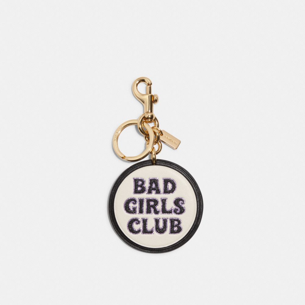 COACH®,BAD GIRLS CLUB BAG CHARM IN SIGNATURE CANVAS,Gold/Chalk Multi,Front View