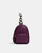 COACH®,MINI COURT BACKPACK BAG CHARM,Pebbled Leather,Mini,Black Antique Nickel/Boysenberry,Front View