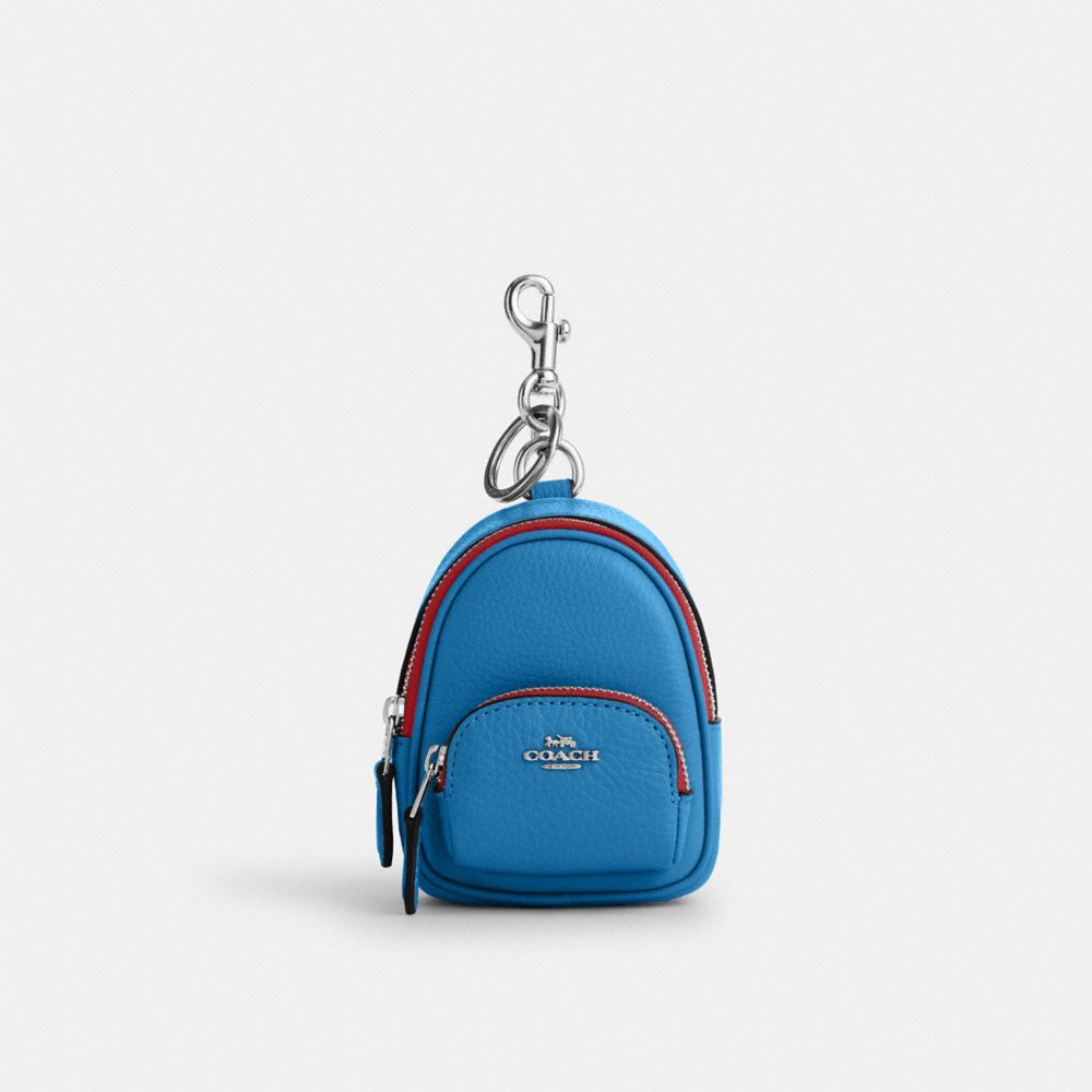 COACH®,MINI COURT BACKPACK BAG CHARM,Mini,Silver/Blue Jay,Front View