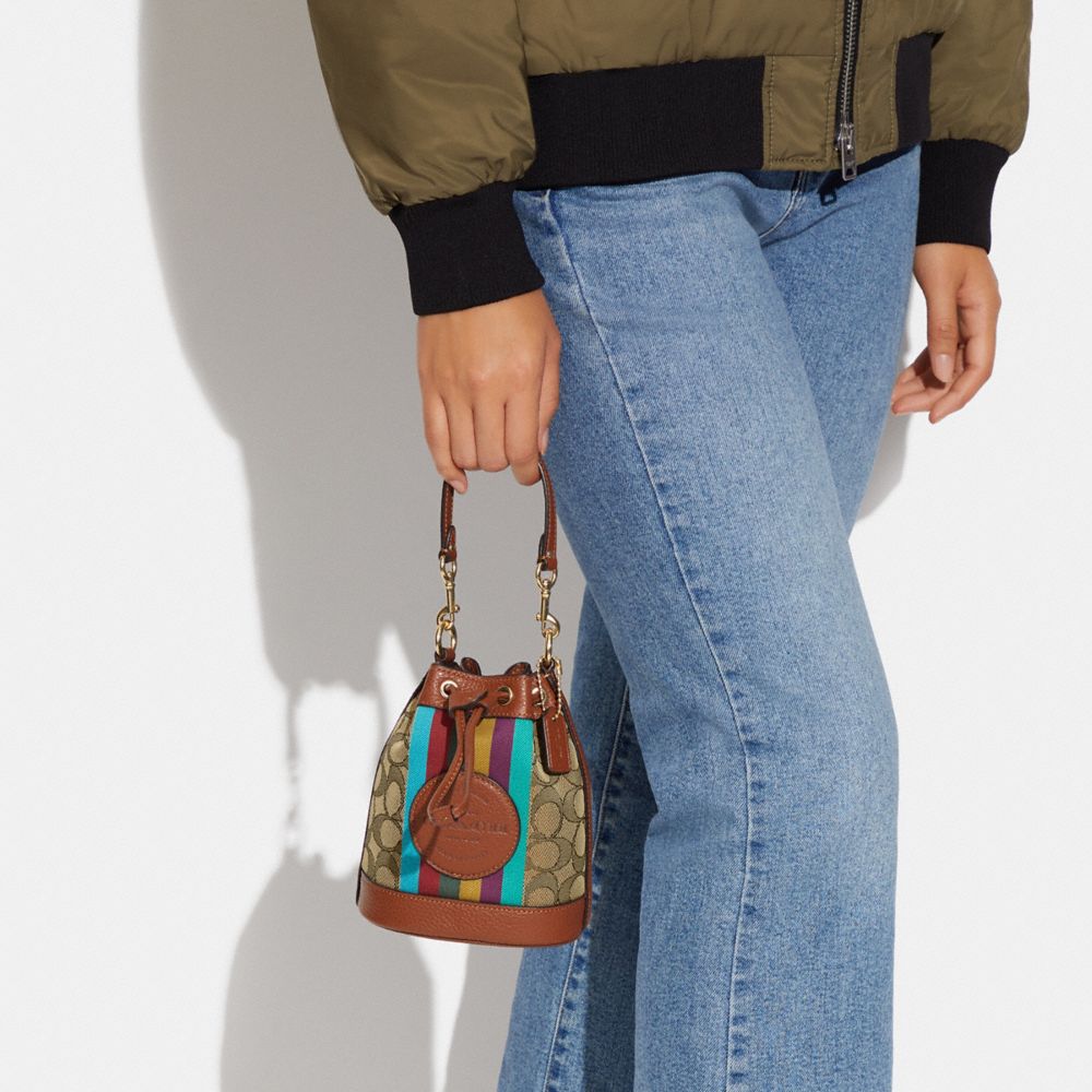 Mini Dempsey Bucket Bag In Signature Jacquard With Stripe And Coach Patch
